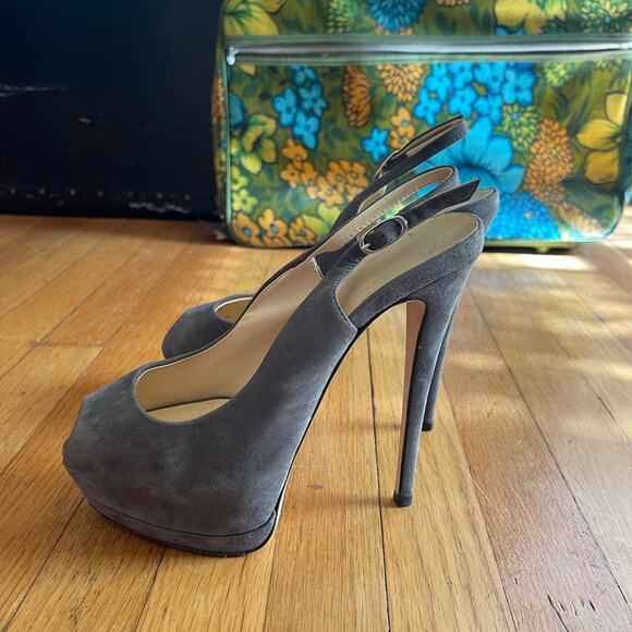 Giuseppe Zanotti Grey Patent Leather Peep Toe Six Inch Pumps - Picture 2 of 8